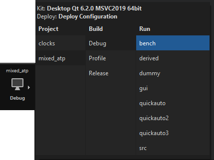 키트 선택기에서 타겟 실행