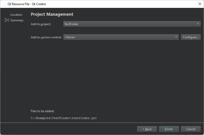 프로젝트 관리 대화 상자