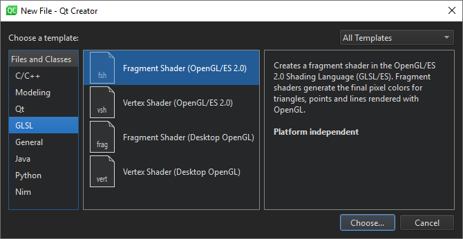새로운 OpenGL 파일 마법사