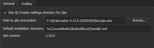 Qbs 환경설정의 일반 탭