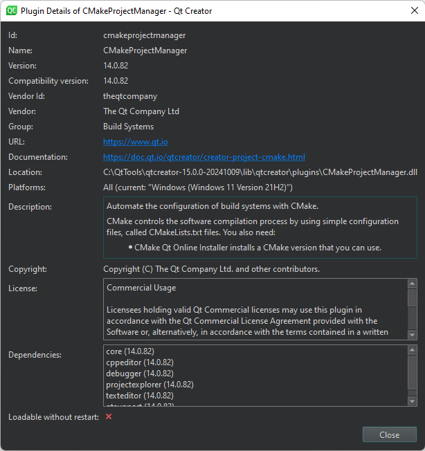 플러그인 세부 정보 대화 상자