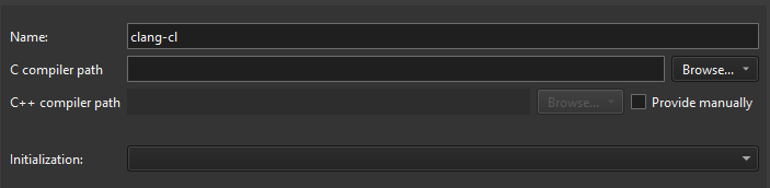 키트 환경설정의 컴파일러 탭에서 clang-cl 컴파일러 추가하기