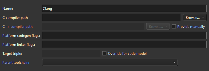 키트 환경설정의 컴파일러 탭에서 Clang 컴파일러 추가하기