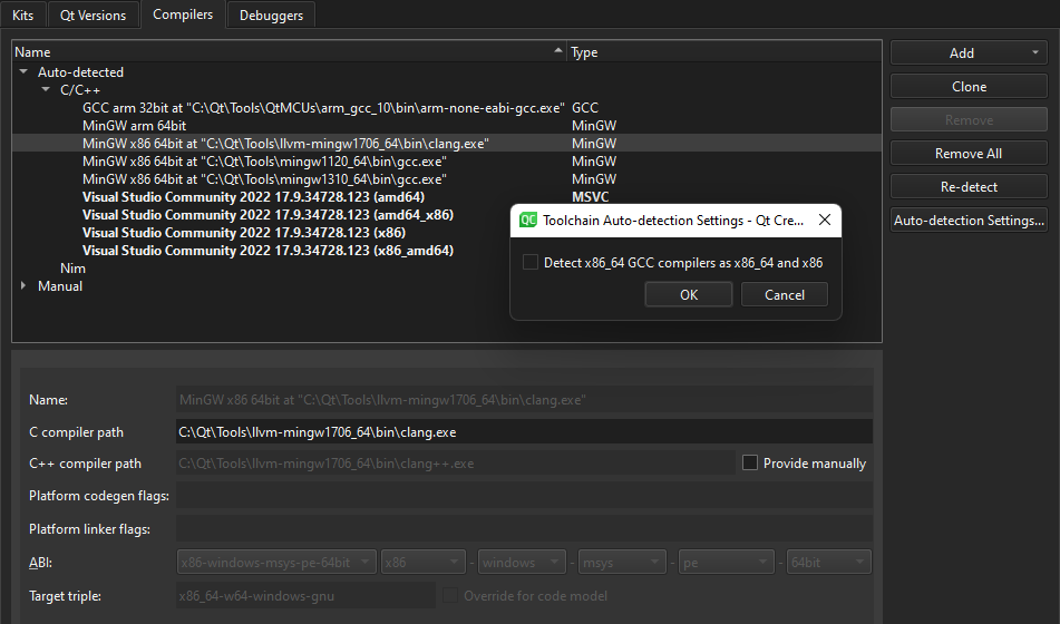 키트 환경설정의 컴파일러 탭