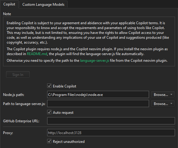 AI 환경설정의 코파일럿 탭