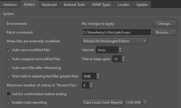 환경 설정의 시스템 탭 환경 설정의 시스템 탭