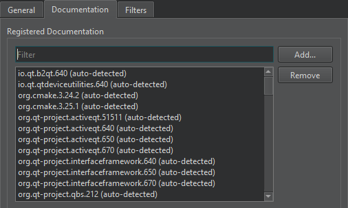 도움말 환경설정의 문서 탭