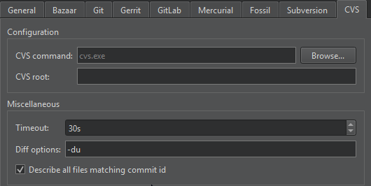 버전 관리 환경설정의 CVS 탭