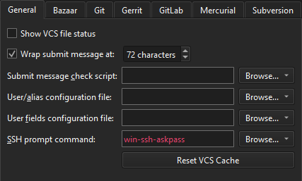 버전 관리 환경설정의 일반 탭