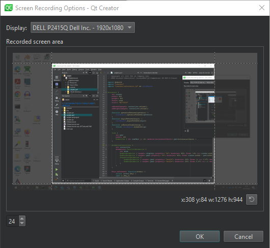 화면 녹화 옵션 대화 상자