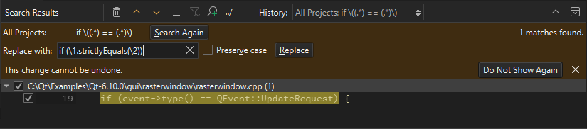 검색 및 바꾸기 시 검색 결과