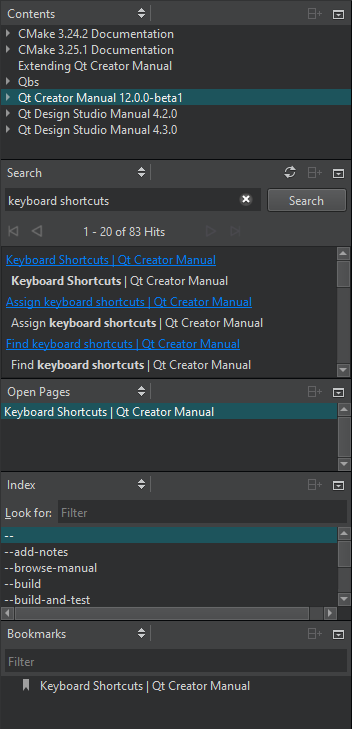 도움말 모드의 사이드바 보기