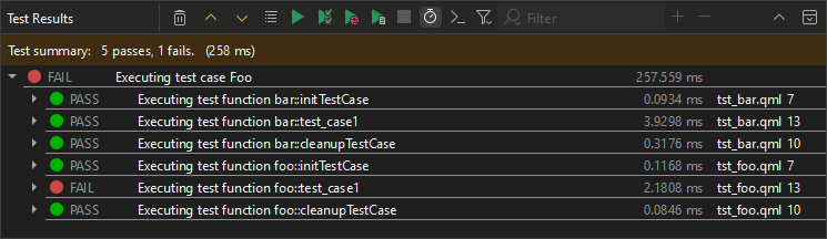 테스트 결과 보기의 시각적 표시