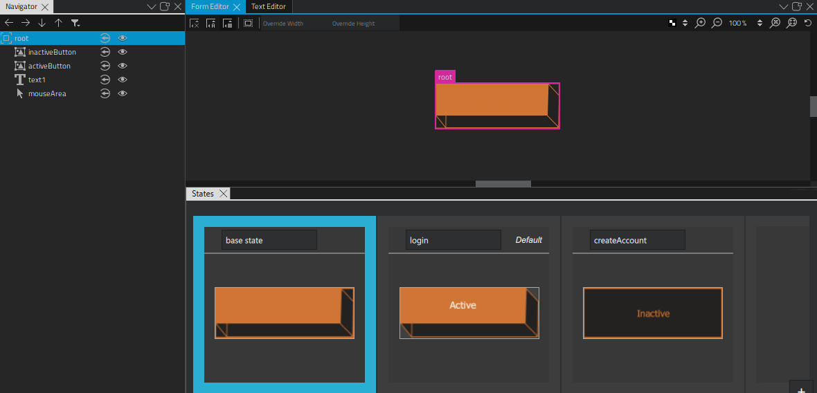二维视图和状态视图中的按钮组件。