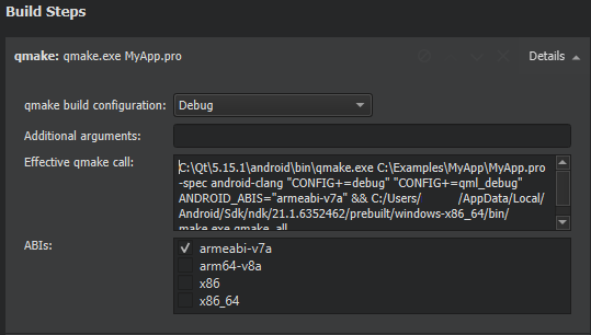 用于构建 AAB 的 qmake 设置
