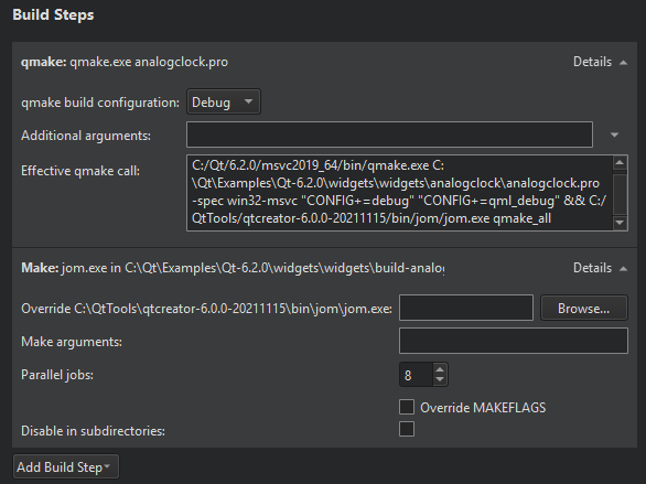 qmake 构建步骤