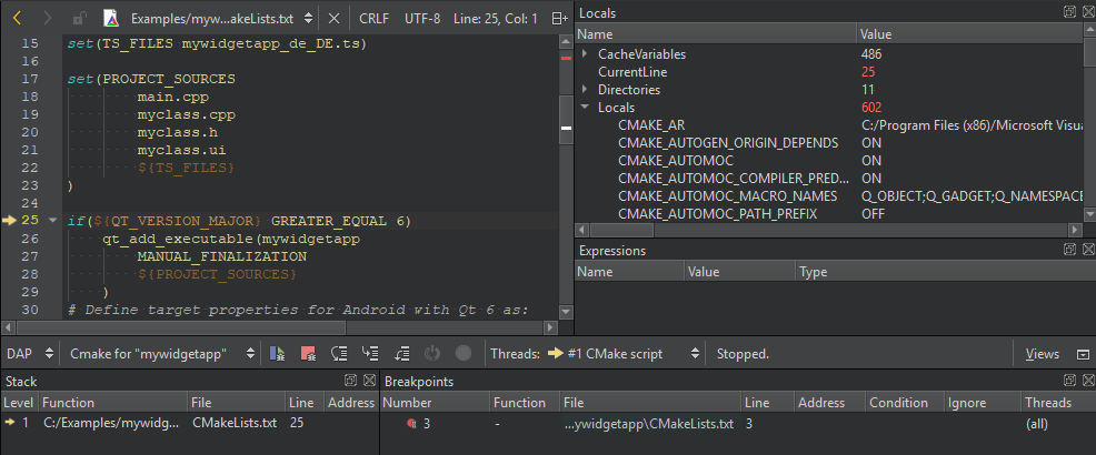 调试模式下的 DAP CMake 预设视图