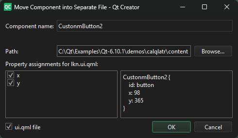 Move Component into Separate File 对话框。