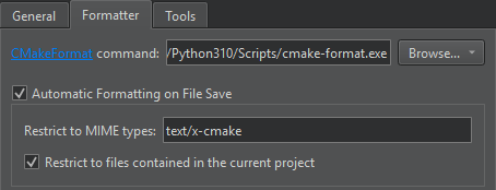 CMake 偏好设置中的格式化选项卡