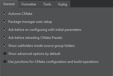 CMake 偏好设置中的常规选项卡