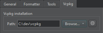 CMake 偏好设置中的 Vcpkg 选项卡