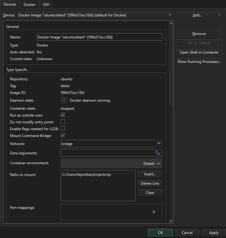 设备偏好设置 "设备 "选项卡中的 Docker 设备 设备偏好设置 "设备 "选项卡中的 Docker 设备