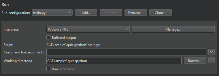 Python 项目的运行设置