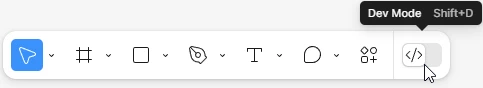 Figma bottom toolbar showing the Dev mode toggle switch in the off and on states