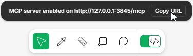Figma right panel showing the MCP server URL ready to copy after the toggle is turned on