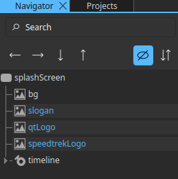 Select slogan, qtLogo, and speedtrekLogo from the Navigator view.