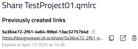 {Generated link after sharing the application from Qt Design Viewer}