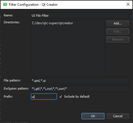 "Filter Configuration dialog"