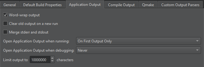 {Application Output tab in Preferences}