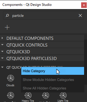 "Context menu command Hide Category"