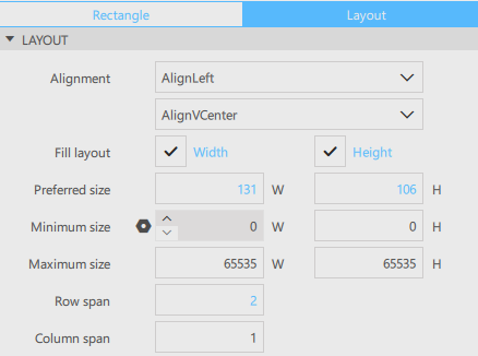 "Layout properties for the component"