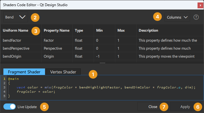 Shaders Code Editor.