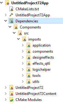 "Dependencies folder having all the exclusive Qt Design Studio components after CMake generation"