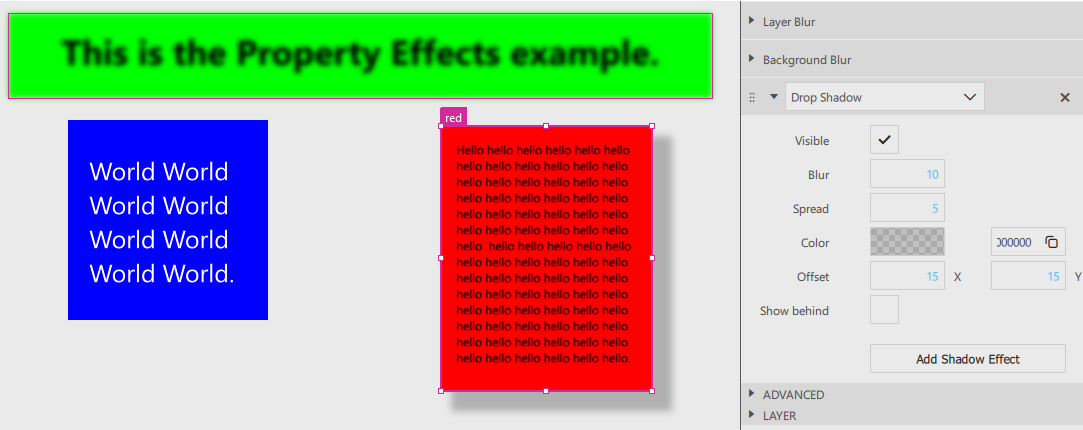 "Drop Shadow Effects in Properties view"