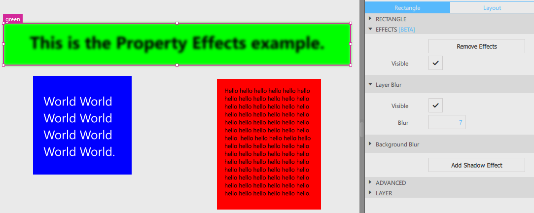 "Layer Blur Effects in Properties view"
