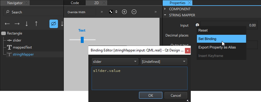 "Binding string mapper input to min max mapper"