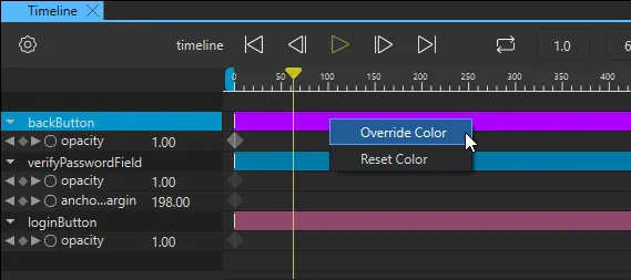 "Keyframe track colors in Timeline"