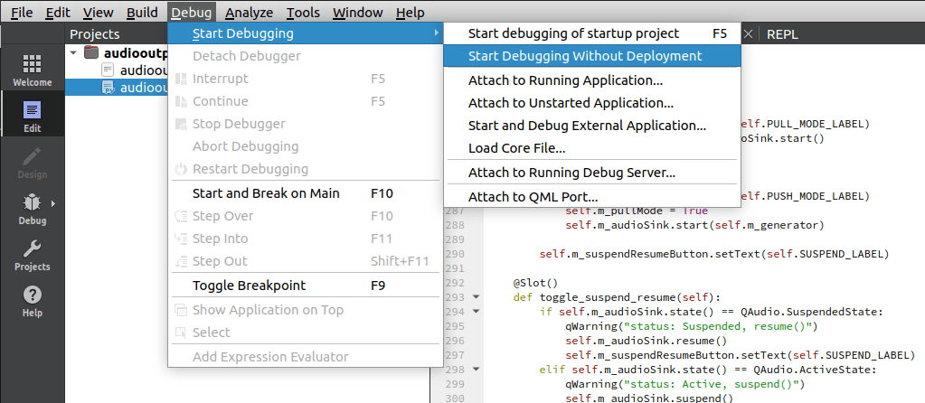 start debugging without deployment