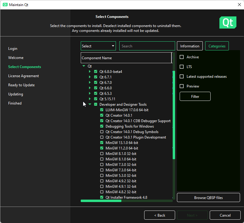 Installing with Qt Online Installer