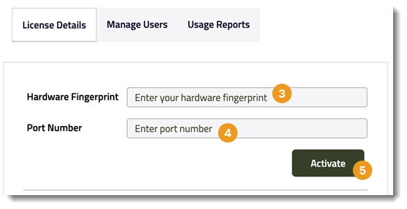 Adding the hardware fingerprint and port number for a license.
