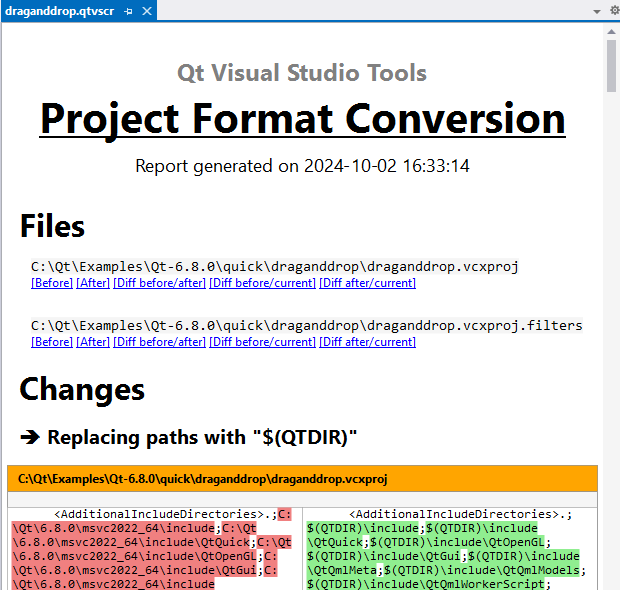 {Project format conversion report}