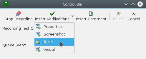 "Inserting a table verification point"