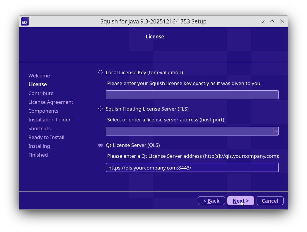 "Entering a URL of the Qt License Server"