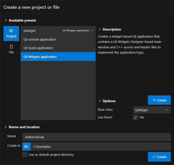 {新しいプロジェクトまたはファイルを作成する}。