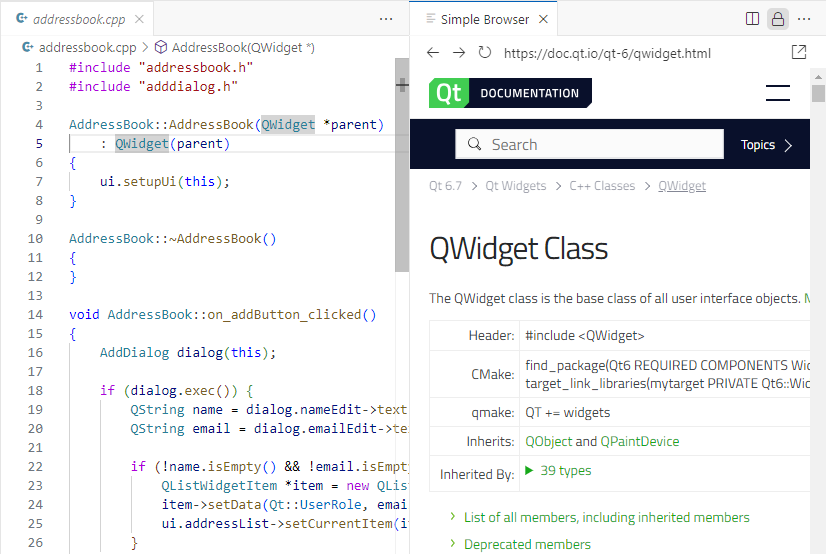 {간단한 브라우저에서 Qt 문서 열기}