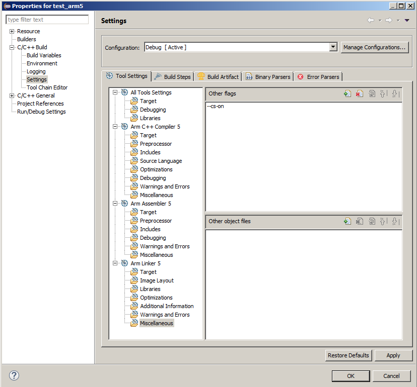 Activating the code coverage analysis for an Arm linker
